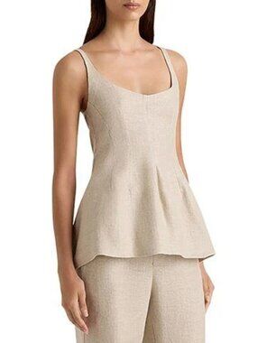 170 $faithfull the Brand Sanne Back Zipper Peplum Flare Top Size L Oatmeal